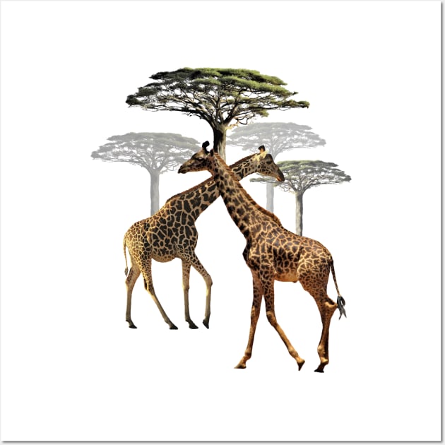 Giraffes with trees in Kenya / Africa Wall Art by T-SHIRTS UND MEHR